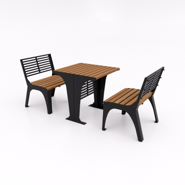 Комплект уличной мебели "Кипарис" 700 мм (темное дерево T8017+черный металл) (анкерное)