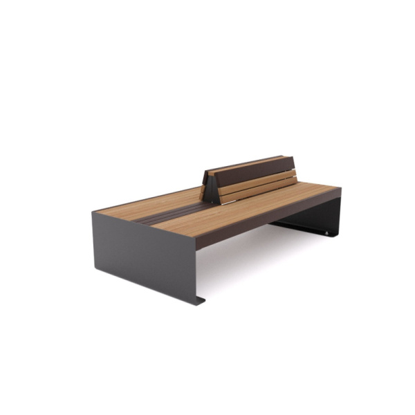 Скамья "Бастион" двойная со спинкой (темное дерево T8017+черный металл) (анкерное)