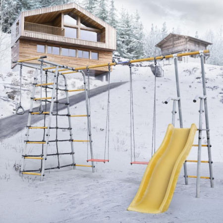 Детский спортивный комплекс для дачи ROMANA Богатырь Плюс 2 NEW (серый/желтый | Без качелей)