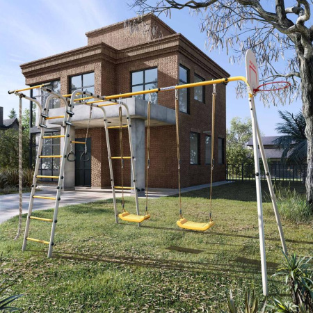 Детский спортивный комплекс для дачи ROMANA Акробат - 2 (Цвет серый/желтый | Качели Пластиковые х 2)